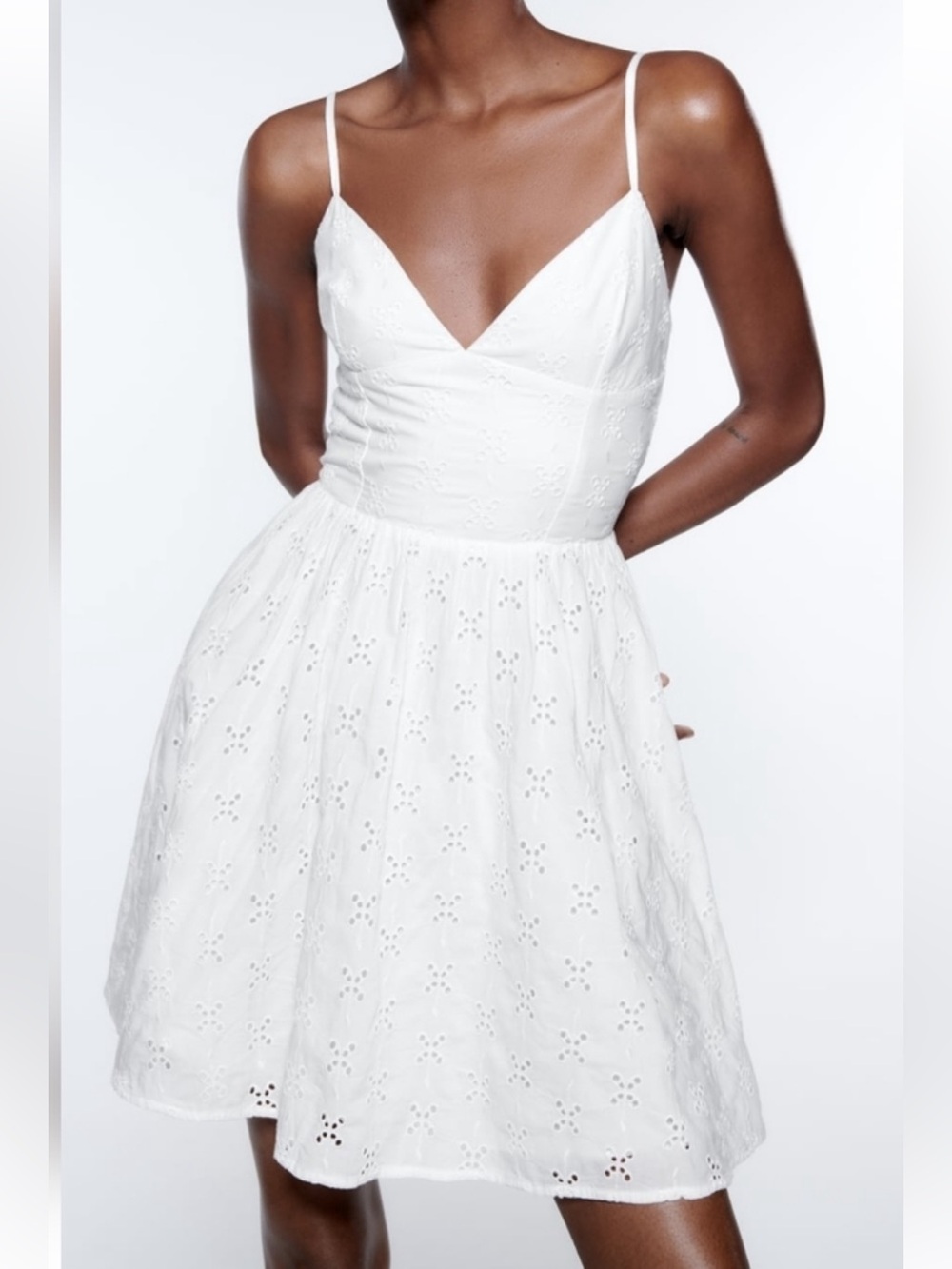 Zara White Eyelet Embroidered  Mini Dress Size Small Cottagecore costal cowgirl